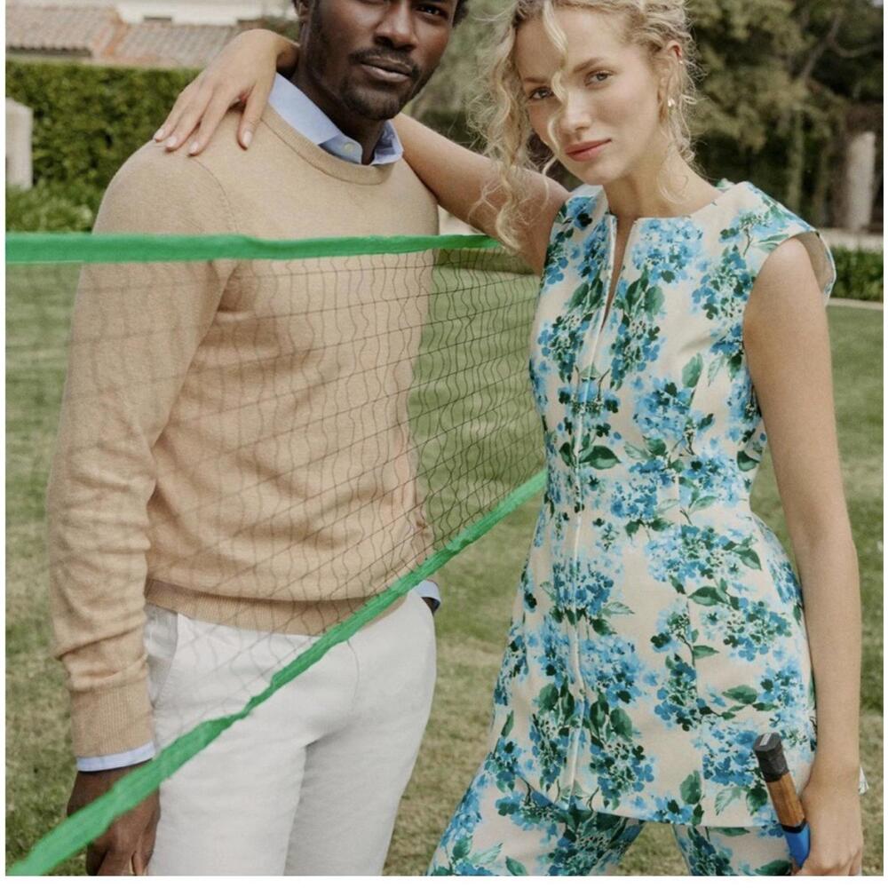 Tuckernuck Cream Top with Blue and Green Floral Print - Picture 2 of 6